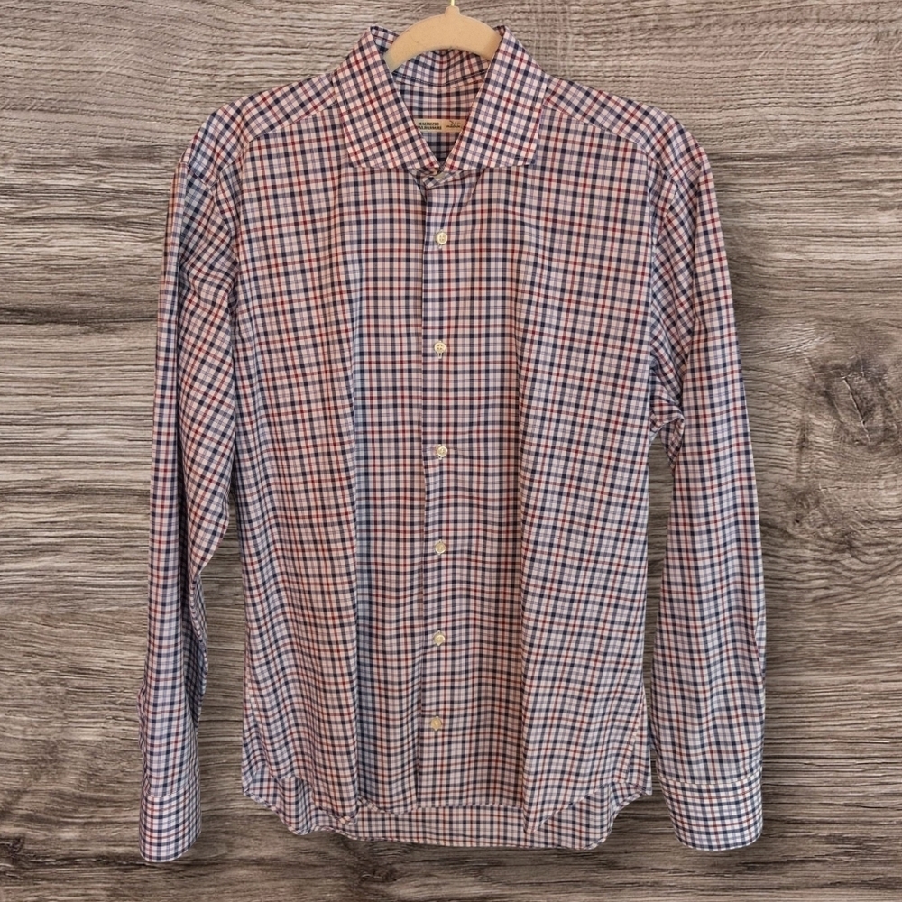 Maurizio Baldassari Navy, Red & White Plaid Cotton Sport Shirt